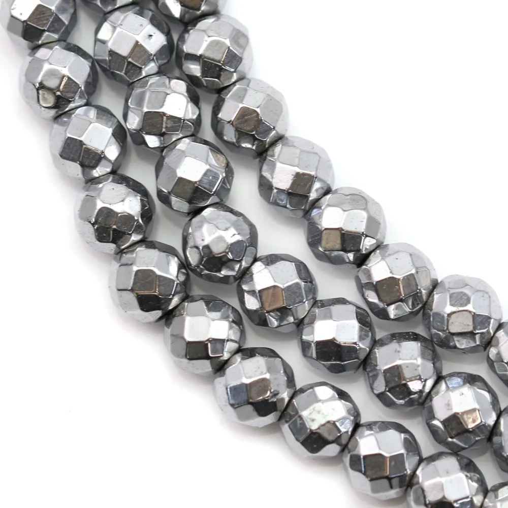 Hématite argenté ronde facette 6mm x 40cm