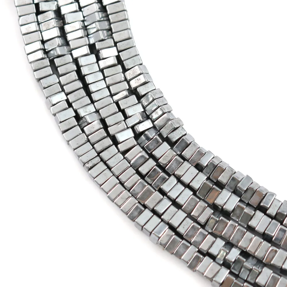 Hematite silver plated lamellar square 1x2mm x 40cm