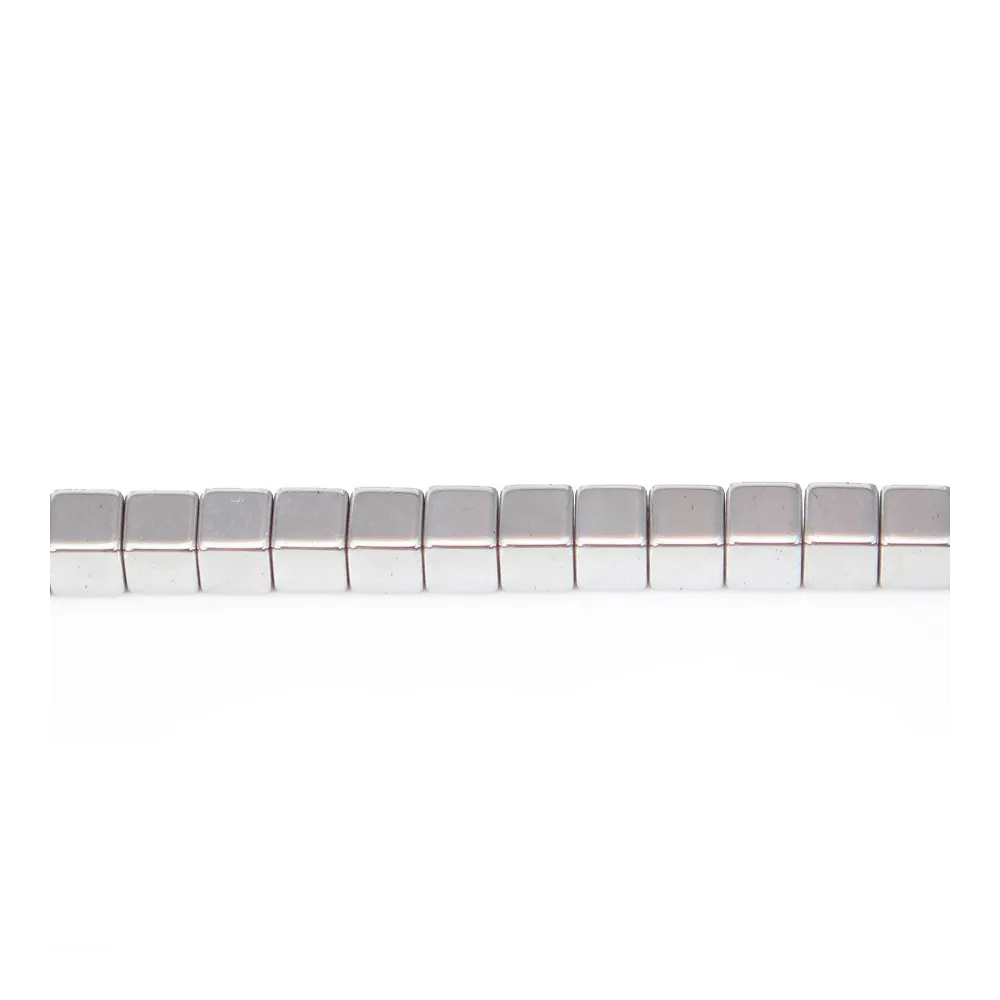 Hematite silver cubic square 4mm x 40cm