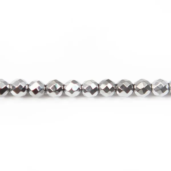 Hématite argenté ronde facette 4mm x 40cm