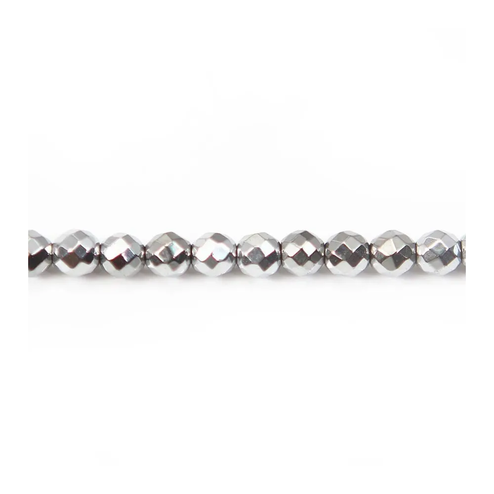 Hématite argenté ronde facette 4mm x 40cm