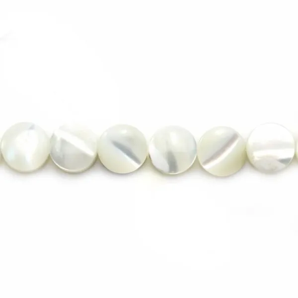 White mother-of-pearl flat round beads 6mm x 12 pcs
