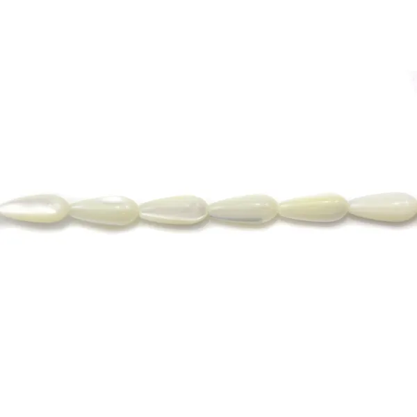 Nacre blanche en forme de goutte sur fil 6x12mm x 40cm