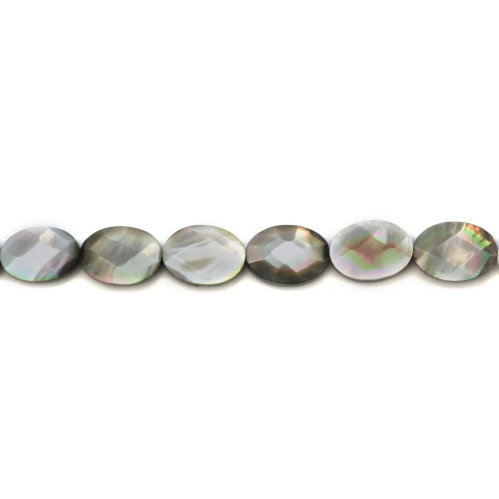 Nacre grise en forme d'ovale facetté 10x14mm x 4 pcs