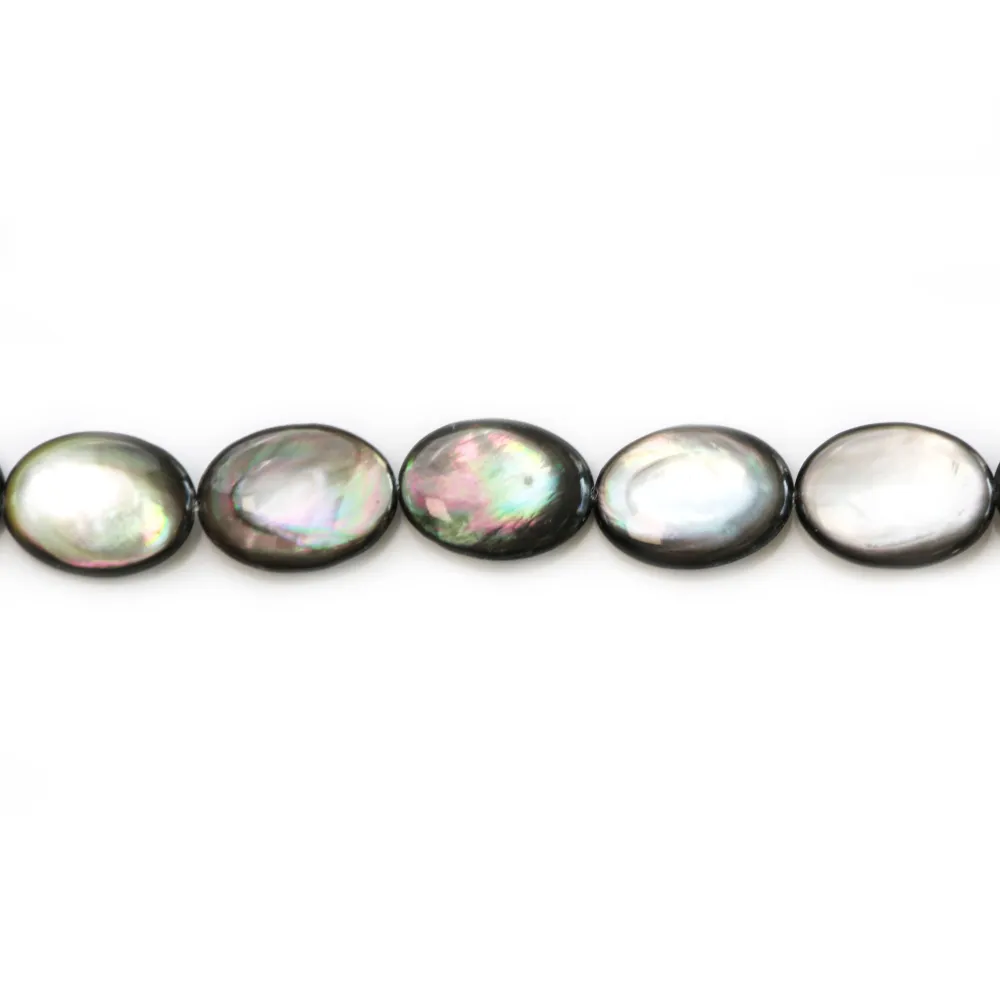 Nacre grise en forme d'oval bombé 15x20mm x 2pcs