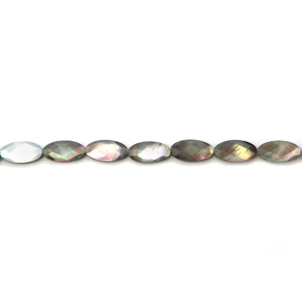 Nacre grise en forme d'ovale facetté 8x16mm x 4 pcs