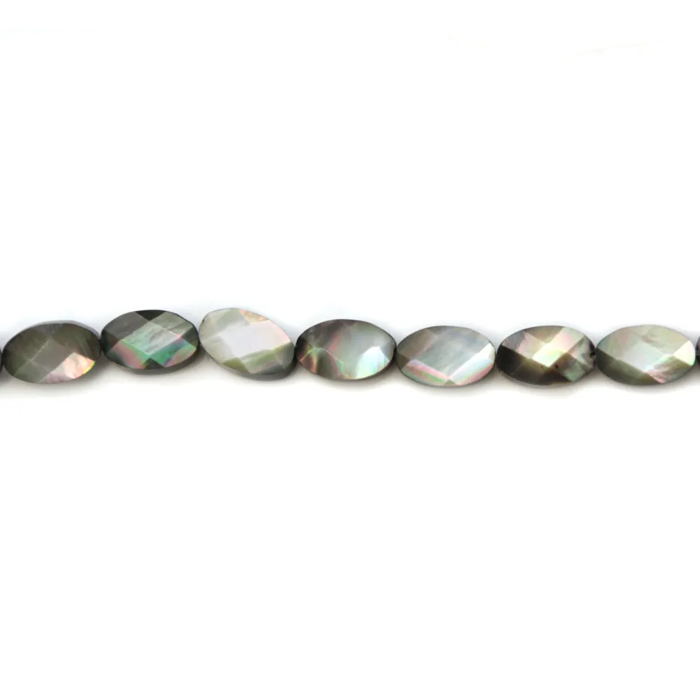 Nacre grise en forme d'oval facetté 6x10mm x 6 pcs