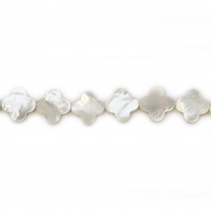 White mother-of-pearl clover beads on thread 18mm x 40cm
