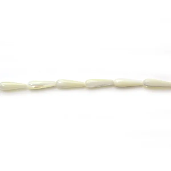 White mother of pearl teardrop beads 6x19mm x 4 pcs
