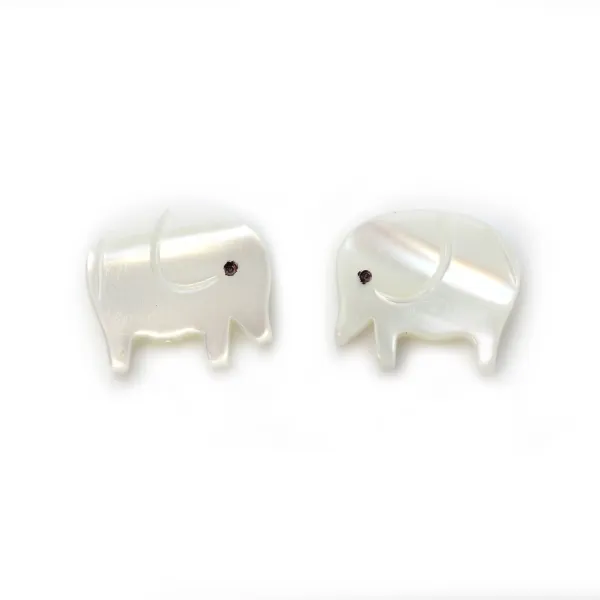 Nacre blanche en forme de éléphant 9x11mm x 1pc
