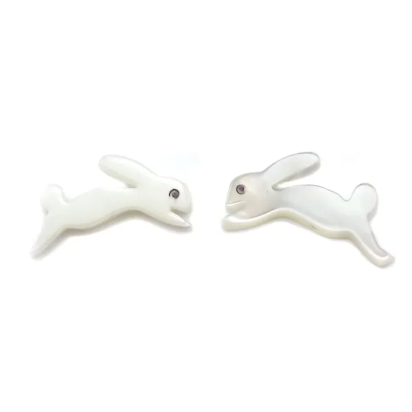 Nacre blanche en forme de lapin 8x15mm x 2pcs