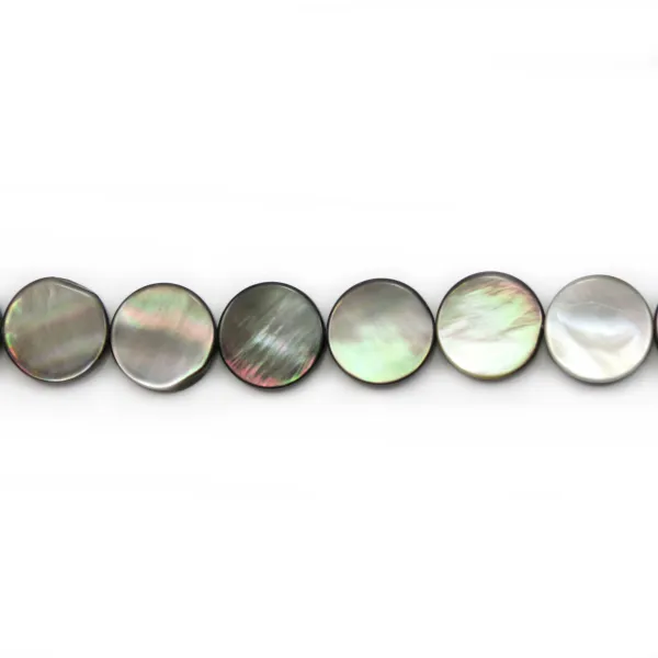 Nacre grise en ronds plats sur fil 15mm x 40cm
