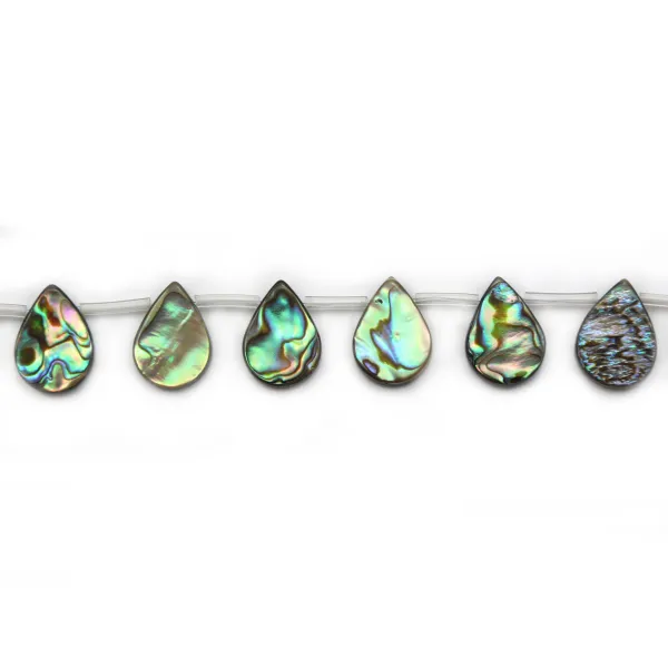 Abalone mother-of-pearl flat drop beads on thread 13x18mm x 40cm