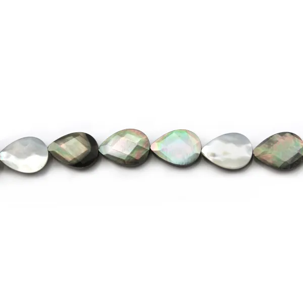 Nacre Grise Goutte Plate Facette 10x14 mm x 4 pcs