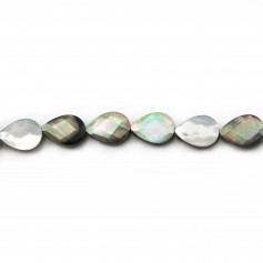 Grey shell faceted flat drop 10x14mm x 40cm 