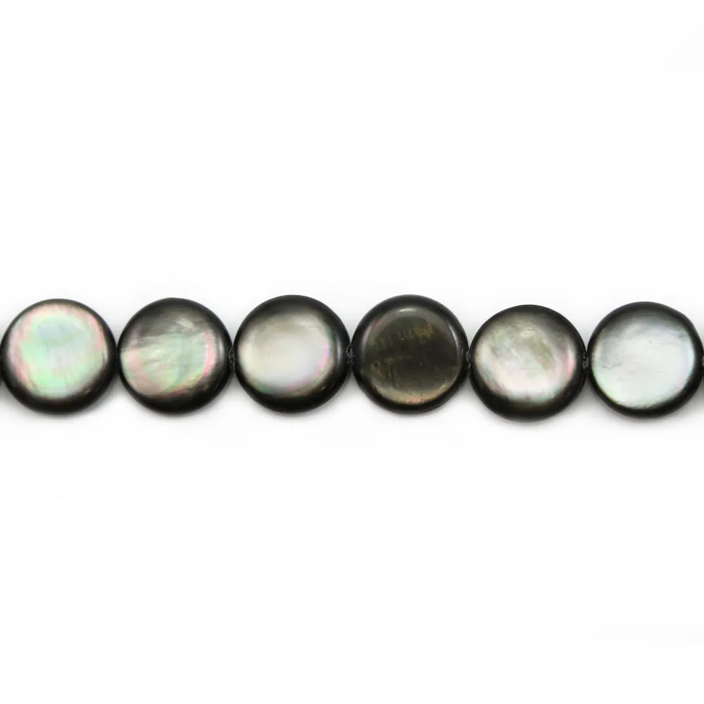 Nacre grise de forme ronde bombée 13mm x 4pcs