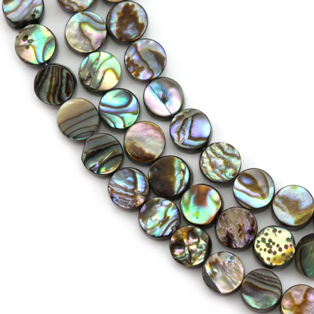 Nacre d'ormeau en rond plat sur fil 6mm x 40cm