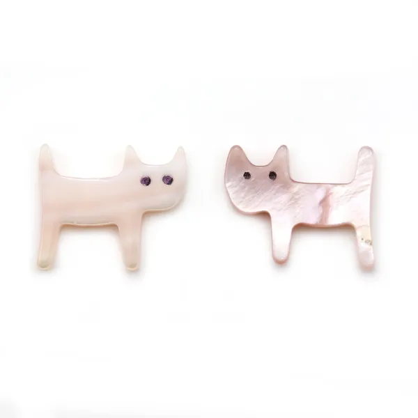 Nacre rose en forme de chat 12x14mm x 1pc