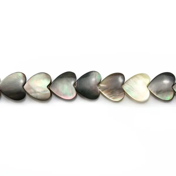 Forma de coração de madrepérola cinzenta sobre fio 6mm x 40cm