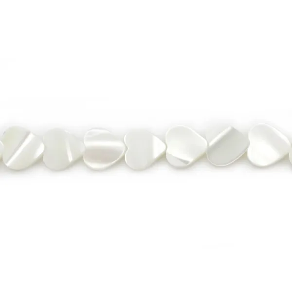 Forma de coração branco mãe de pérola sobre fio 8mm x 40cm