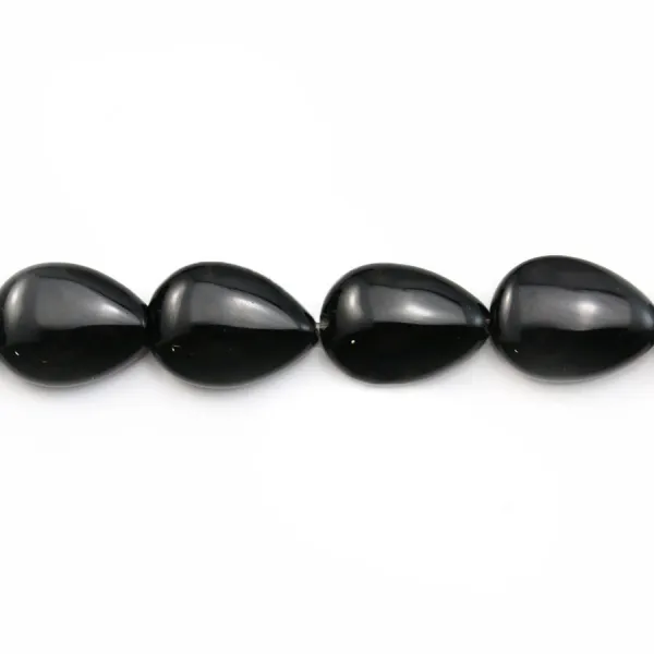 Black agate flat drop 10x14mm x 4pcs