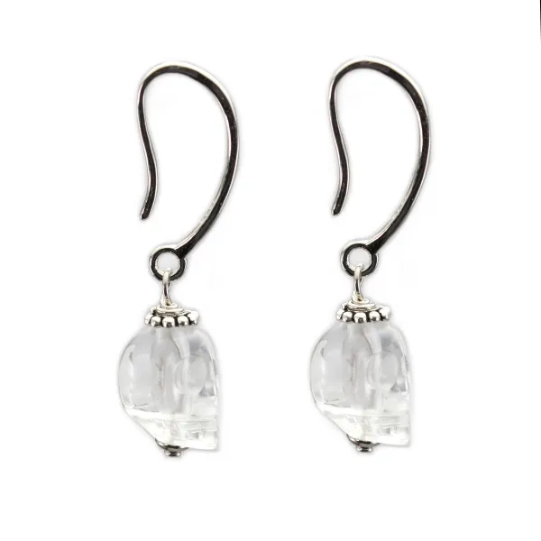 Boucles d'oreilles argent 925 Cristal de roche tête de mort x 2pcs