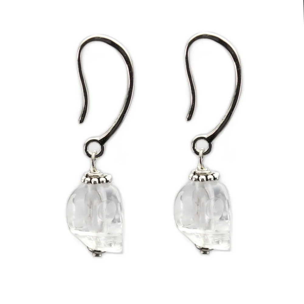 Brinco, prata 925 Crânio de cristal de rocha x 2pcs