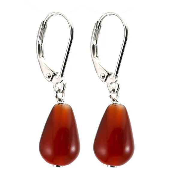 Earrings : red agate & dormeuse silver 925 x 2pcs  