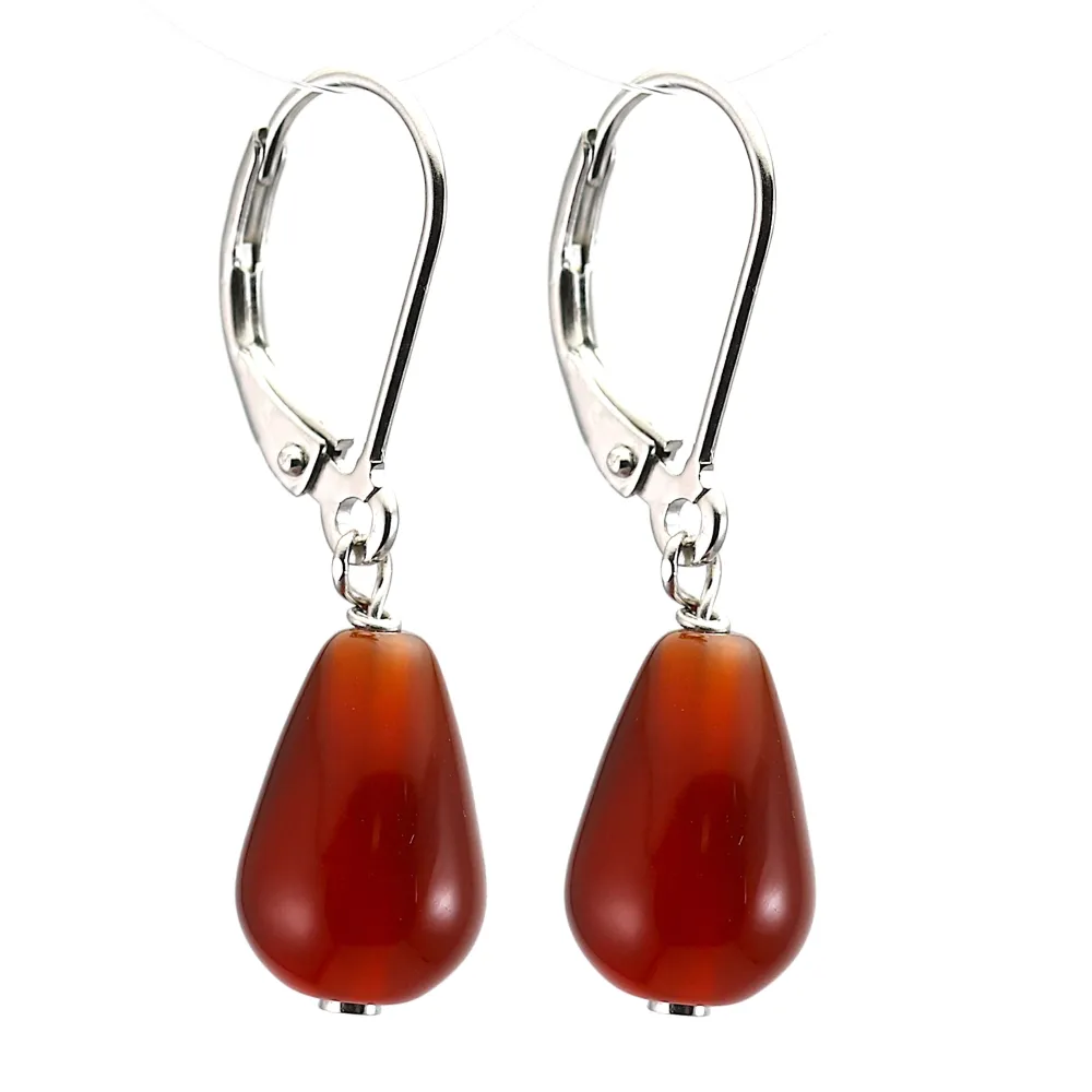 Earrings : red agate & dormeuse silver 925 x 2pcs  