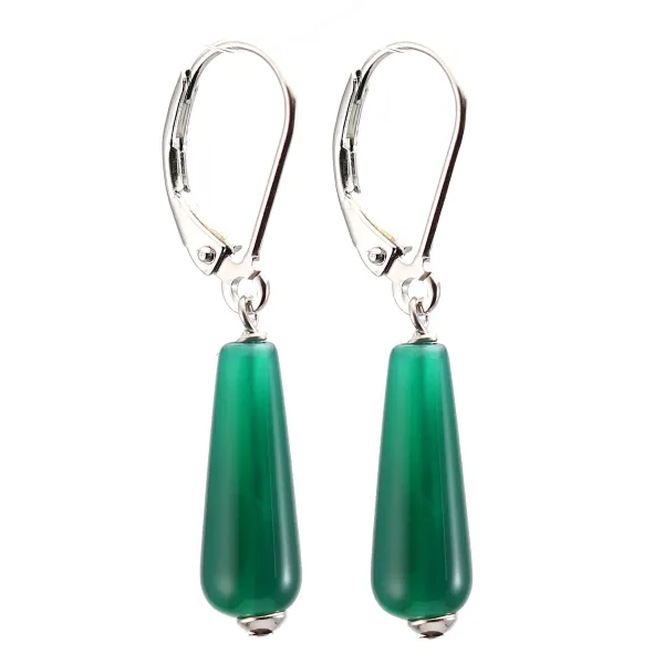 Boucles d'oreilles : agate vert goutte argent 925 dormeuse x 2pcs 