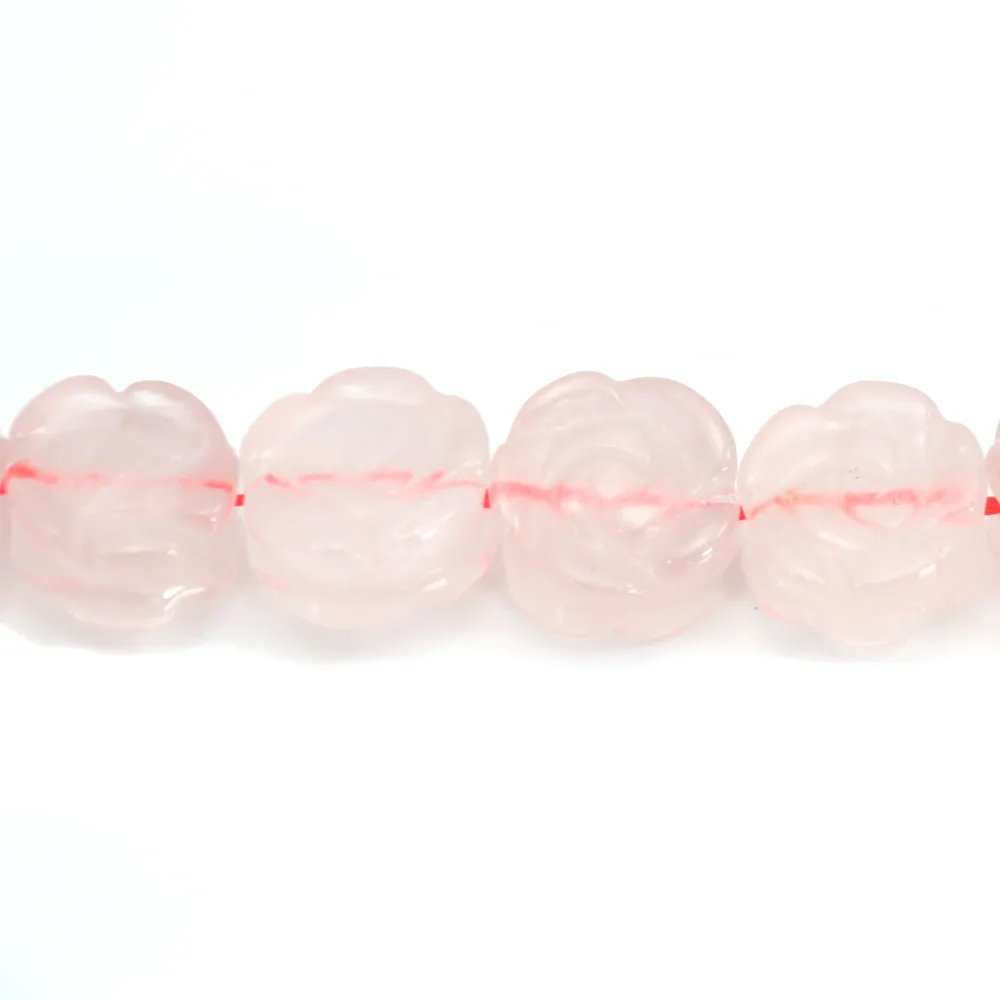 Quartz rose fleur sculptée 14mm x 2pcs