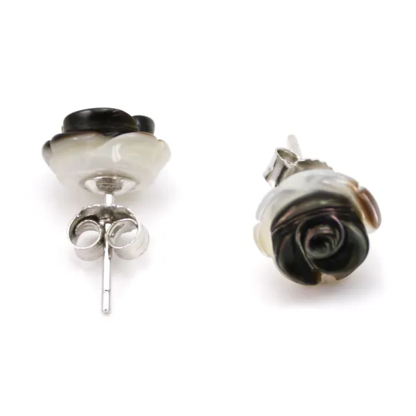 Boucles d'oreilles Tige argent 925 Nacre grise en fleur 10mm x 2pcs