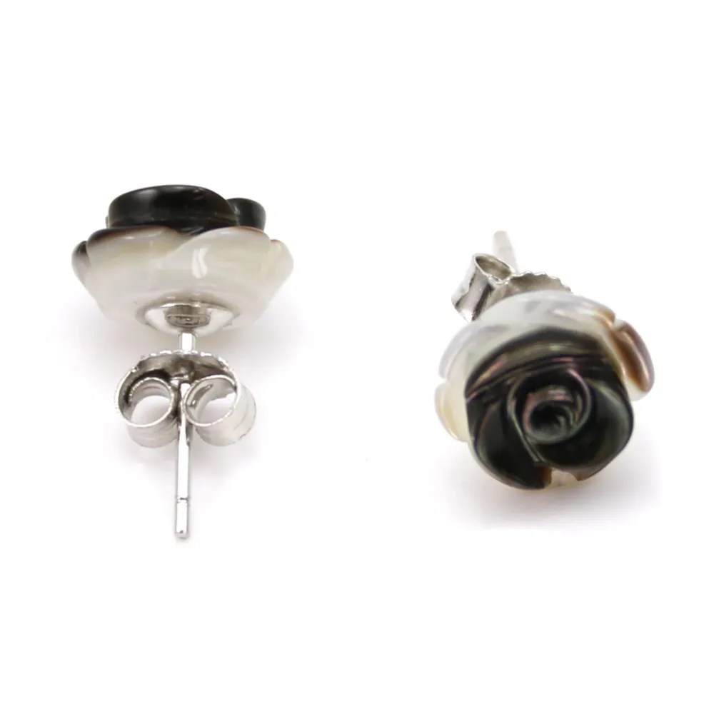 Boucle d'oreille Tige argent 925 Nacre grise en fleur 10mm x 2pcs