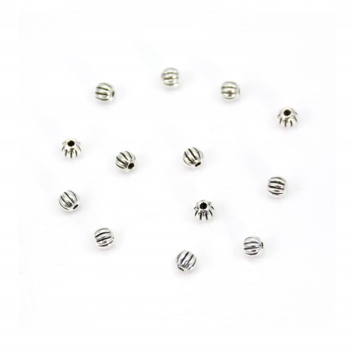 Ribbed bead 4mm silver 925 niello x 6pcs