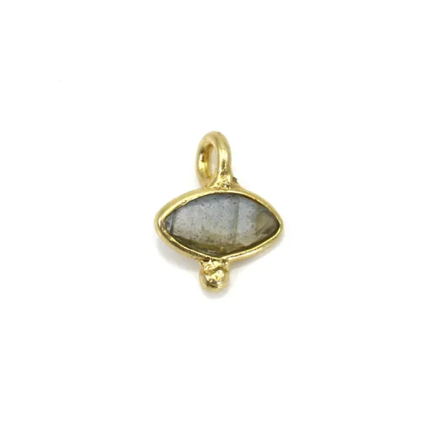 Faceted Labradorite eye charm set in 925 sterling silver and gold 7x9mm x 1pc