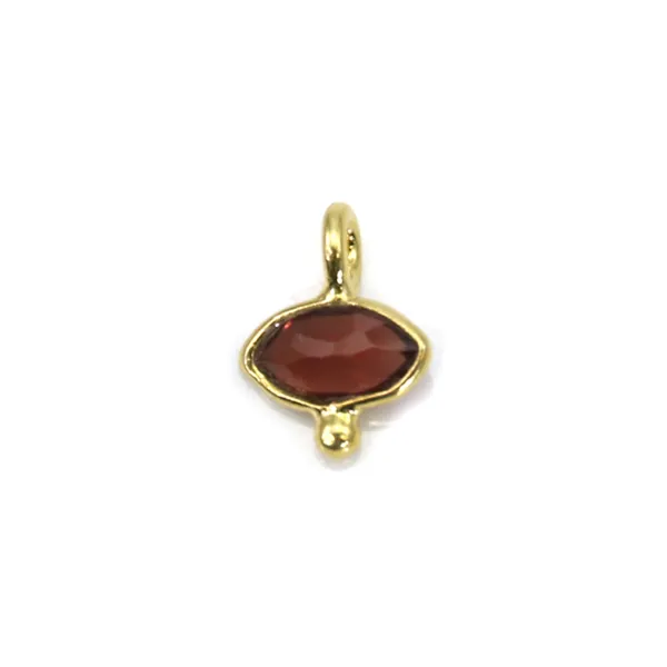 Ciondolo occhio di granato sfaccettato su argento dorato 7x9mm x 1pc