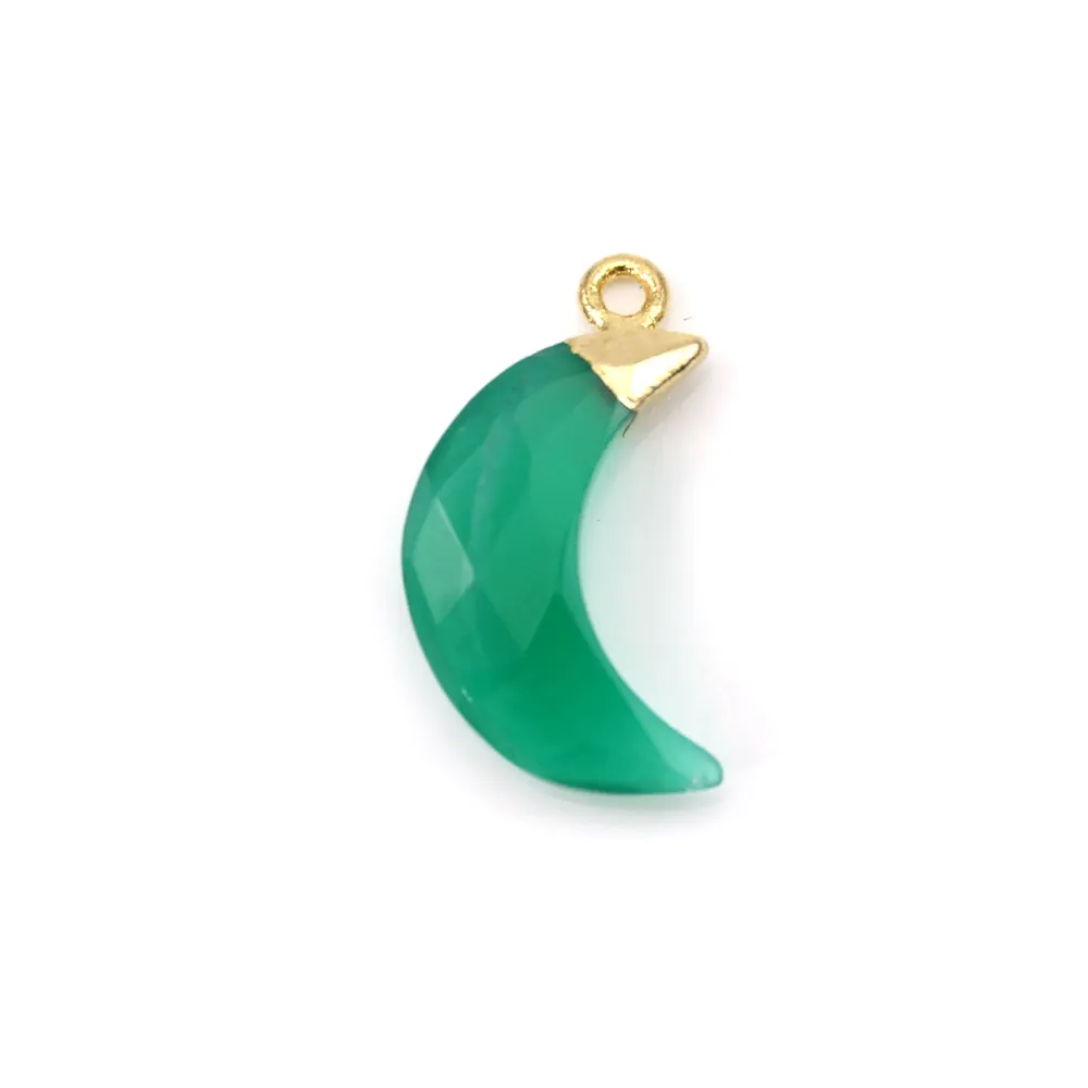 Pendentif Agate vert Lune facettée argent 925 doré à l'or fin 11x19mm x 1pc