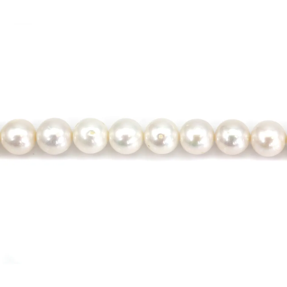 Perle de culture d'eau douce, blanche, ronde, 9.5-10mm x 40cm