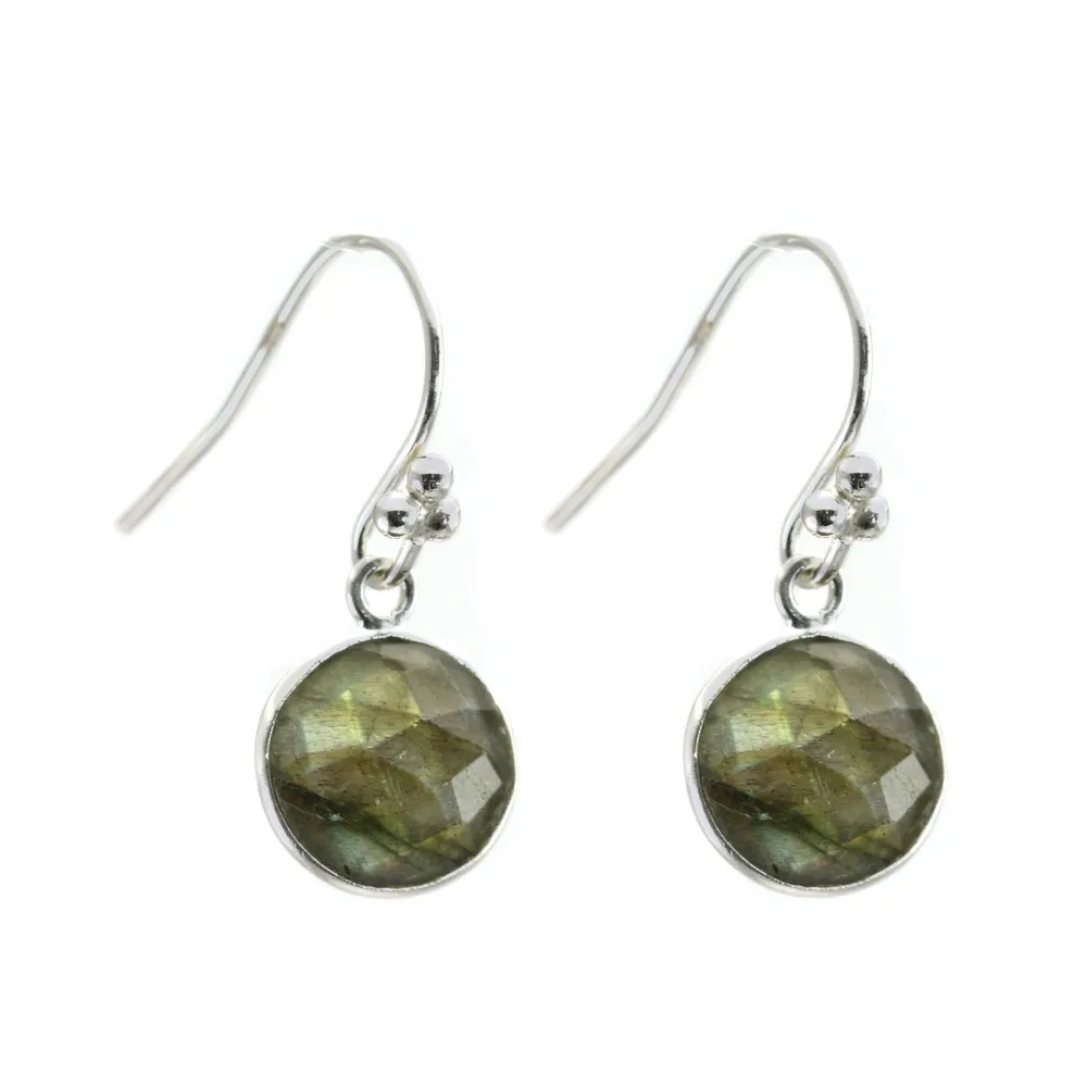 Silver earring 925 Labradorite round set x 2pcs