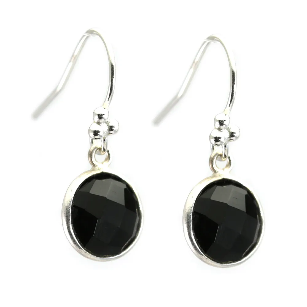 Boucles d'oreilles argent 925 Onyx ronde sertie x 2pcs