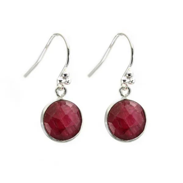 Brincos redondos de silimanite rubi tingida x 2pcs