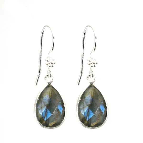 Silver earring 925 Labradorite drop x 2pcs