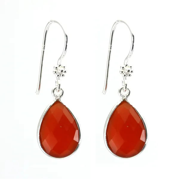 Boucles d'oreilles argent 925 Cornaline goutte sertie x 2pcs