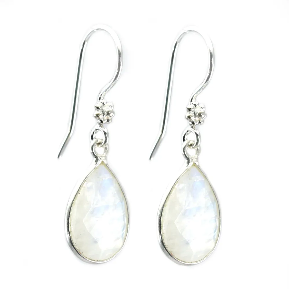 Brincos, prata 925 Gota de pedra da lua x 2pcs