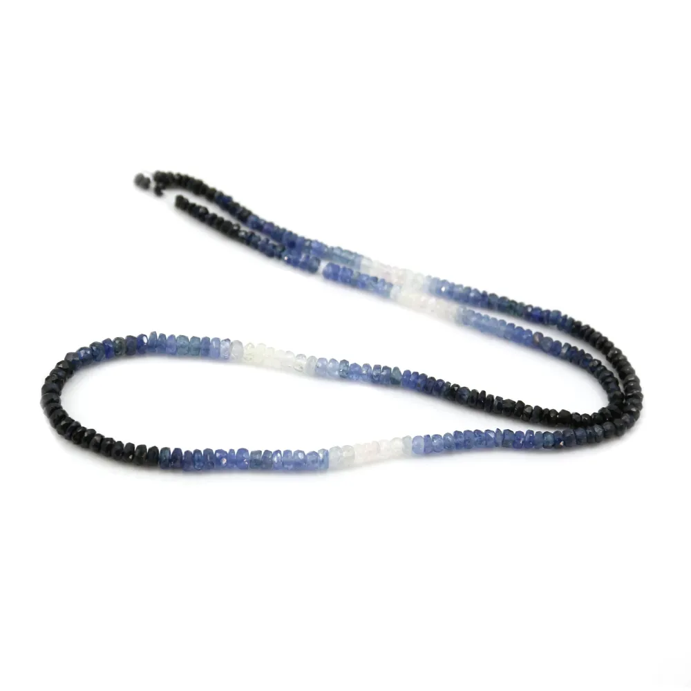 Collier En Argent 925 Avec Saphir Bleu Teinté – Perles Facettées – Longueur 20 Pouces – Neuf