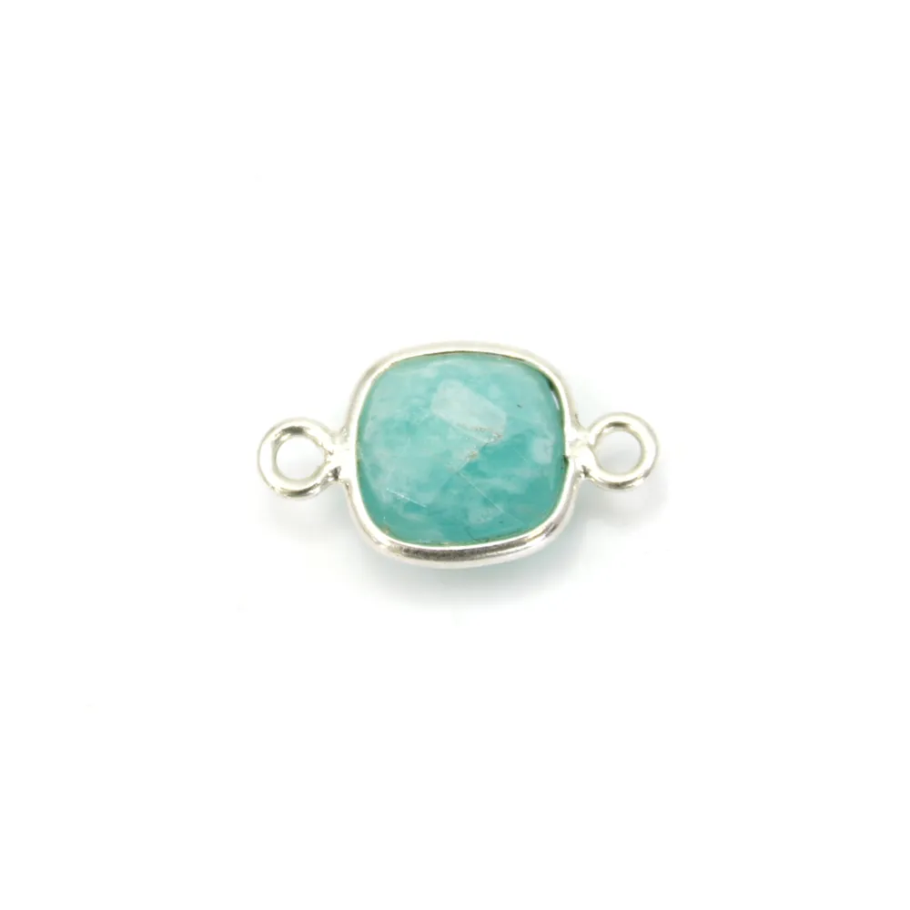 Amazonite carré facettée sertie sur argent 9mm, 2 anneaux x 1pc