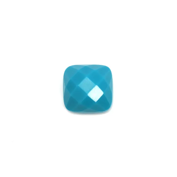 Cabochon turquoise reconstitué carré facette 10mm x 1pc
