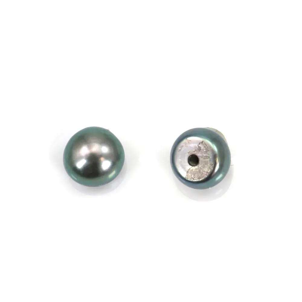 Perle de culture d'eau douce, semi-percée, bleue foncée, bouton, 6-6.5mm  x 1pc