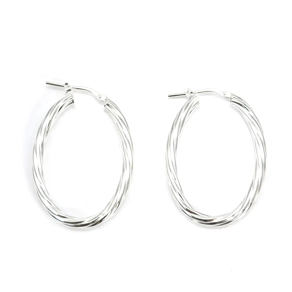 Créole torsadée ovale 26x36mm Argent 925 traité anti-ternissement x 2pcs