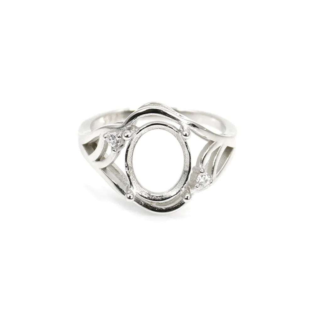 Anello in argento 925 e zirconio con staffa cabochon 7x9mm x 1pc